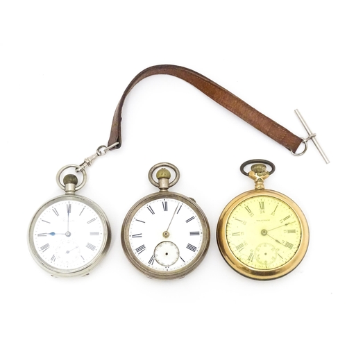 763 - Three assorted pocket watches, one signed Waltham, one signed Fauvette, and another with a Victorian... 