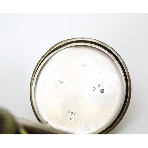 755 - A Victorian silver pocket watch, the white enamel dial with Roman numerals and subsidiary seconds di... 