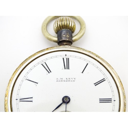 755 - A Victorian silver pocket watch, the white enamel dial with Roman numerals and subsidiary seconds di... 