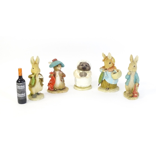 930 - Five large Border Fine Arts Beatrix Potter models to include Mrs Tiggy-Winkle A4553, Peter Rabbit wi... 