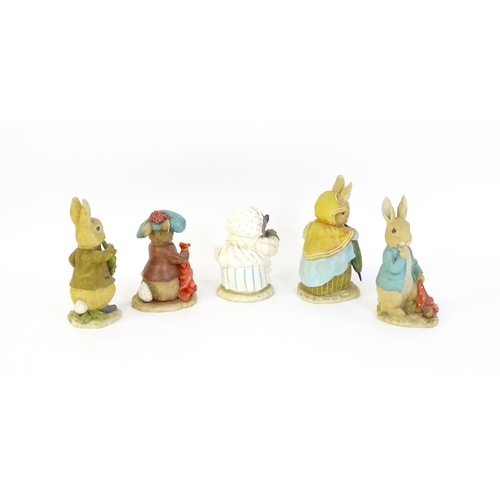 930 - Five large Border Fine Arts Beatrix Potter models to include Mrs Tiggy-Winkle A4553, Peter Rabbit wi... 