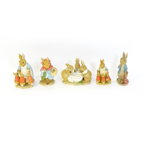 931 - Five large Border Fine Arts Beatrix Potter models to include Mrs Rabbit A1925, Mrs Rabbit & Children... 