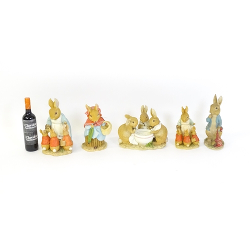 931 - Five large Border Fine Arts Beatrix Potter models to include Mrs Rabbit A1925, Mrs Rabbit & Children... 