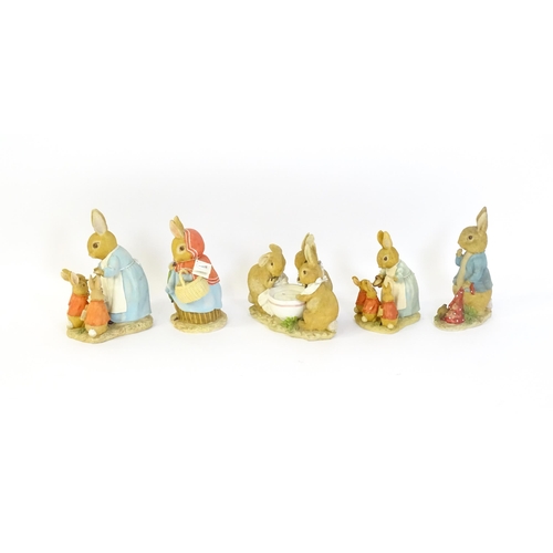 931 - Five large Border Fine Arts Beatrix Potter models to include Mrs Rabbit A1925, Mrs Rabbit & Children... 