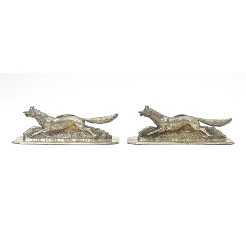 405 - A pair of silver table place card / menu holders with running fox detail, hallmarked London 1935, ma... 