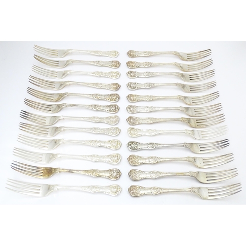 521 - Twenty four associated Victorian silver Kings pattern table forks comprising eight hallmarked London... 