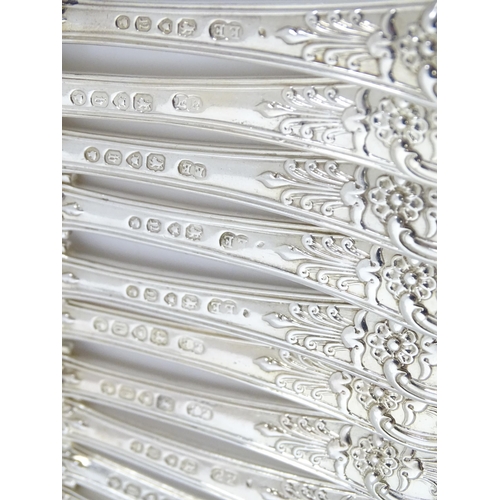 527 - Twelve associated Victorian silver Kings pattern dessert forks comprising five hallmarked London 184... 