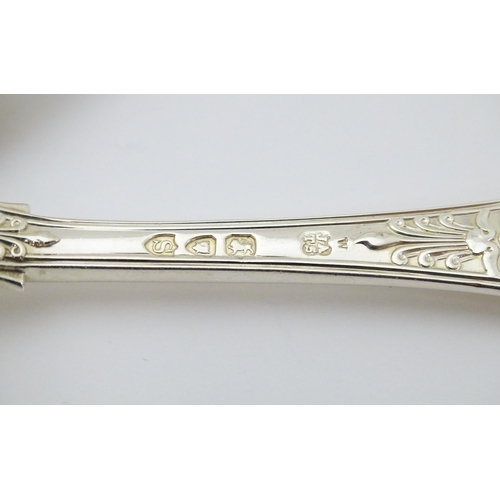 527 - Twelve associated Victorian silver Kings pattern dessert forks comprising five hallmarked London 184... 