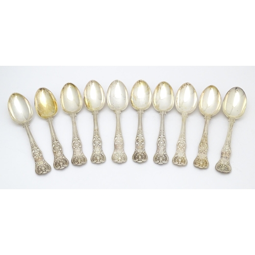 528 - Ten associated Victorian silver Kings pattern teaspoons comprising five hallmarked London 1848 maker... 