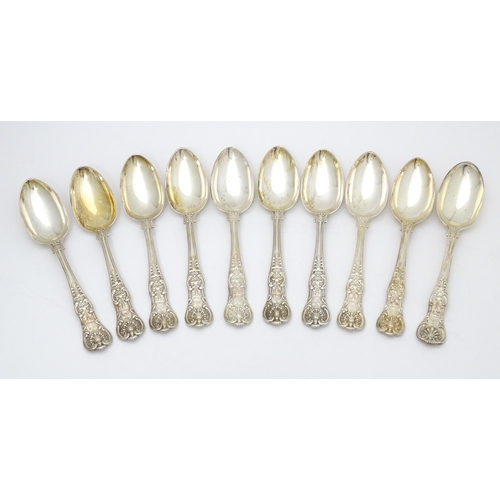 528 - Ten associated Victorian silver Kings pattern teaspoons comprising five hallmarked London 1848 maker... 