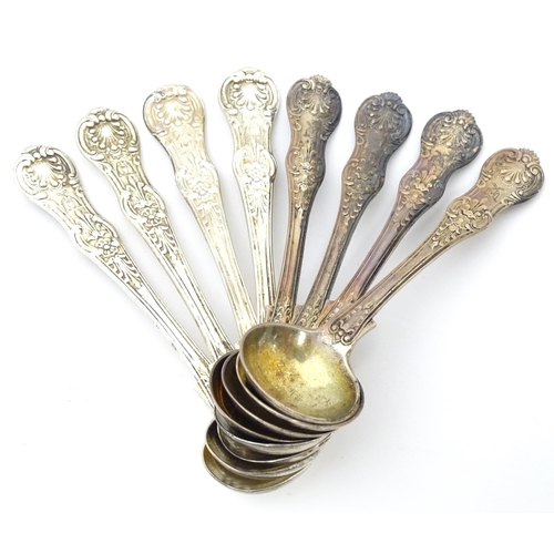 531 - Eight associated Victorian silver Kings pattern salt spoons 4 hallmarked London 1848 maker Elizabeth... 