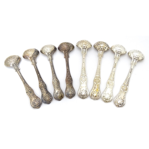 531 - Eight associated Victorian silver Kings pattern salt spoons 4 hallmarked London 1848 maker Elizabeth... 