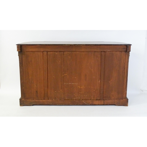 1336 - A 19thC burr walnut credenza, with an ebonised finish to the top edge and to the stepped base. The b... 