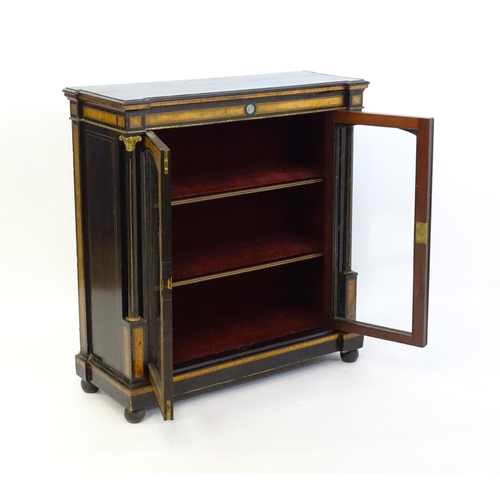 1362 - A 19thC pier cabinet with burr walnut veneers, an ebonised finish and inlaid satinwood stringing. Th... 