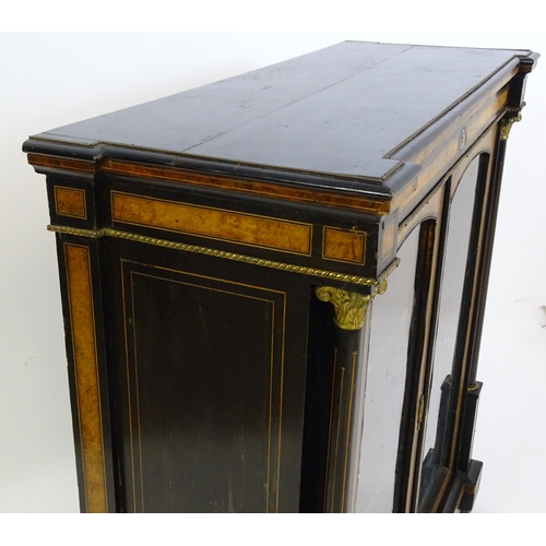 1362 - A 19thC pier cabinet with burr walnut veneers, an ebonised finish and inlaid satinwood stringing. Th... 