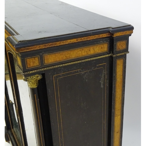 1362 - A 19thC pier cabinet with burr walnut veneers, an ebonised finish and inlaid satinwood stringing. Th... 