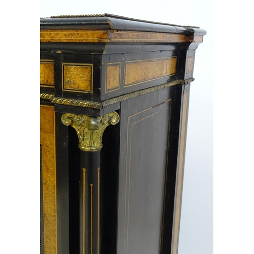 1362 - A 19thC pier cabinet with burr walnut veneers, an ebonised finish and inlaid satinwood stringing. Th... 