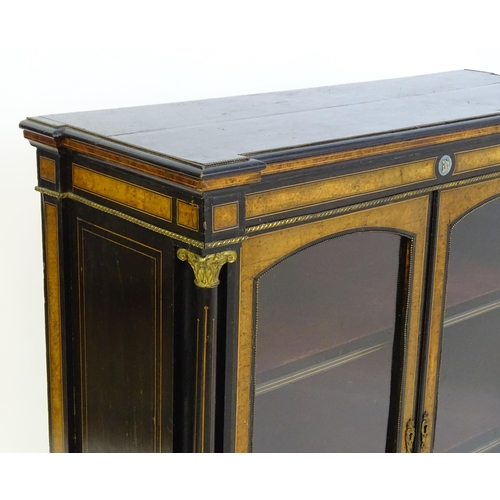 1362 - A 19thC pier cabinet with burr walnut veneers, an ebonised finish and inlaid satinwood stringing. Th... 