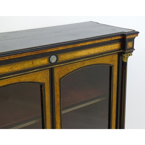 1362 - A 19thC pier cabinet with burr walnut veneers, an ebonised finish and inlaid satinwood stringing. Th... 