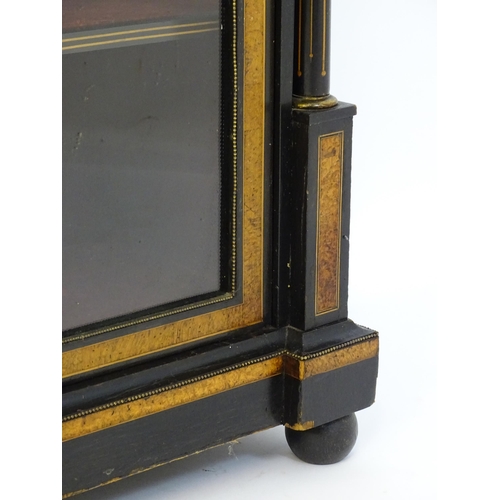 1362 - A 19thC pier cabinet with burr walnut veneers, an ebonised finish and inlaid satinwood stringing. Th... 