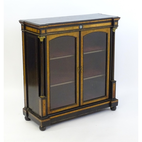 1362 - A 19thC pier cabinet with burr walnut veneers, an ebonised finish and inlaid satinwood stringing. Th... 