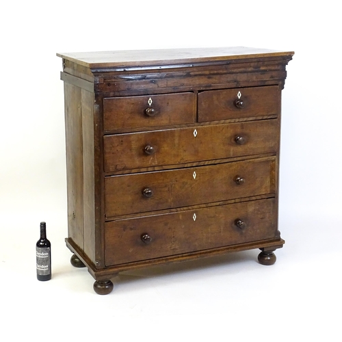 1381 - An 18thC oak chest of drawers with a rectangular top above two short over three long graduated drawe... 