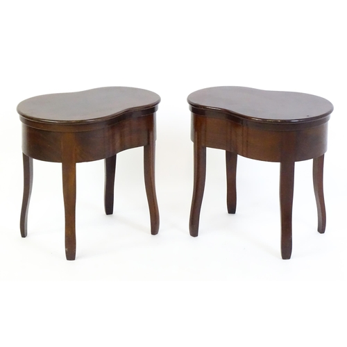 1383 - A pair of 19thC mahogany Holland & Sons  bidets, the two pieces having kidney shaped, moulded tops r... 