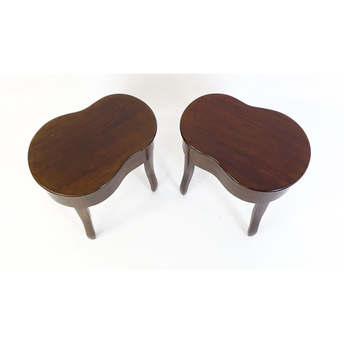 1383 - A pair of 19thC mahogany Holland & Sons  bidets, the two pieces having kidney shaped, moulded tops r... 