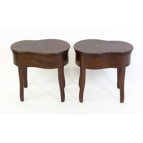 1383 - A pair of 19thC mahogany Holland & Sons  bidets, the two pieces having kidney shaped, moulded tops r... 