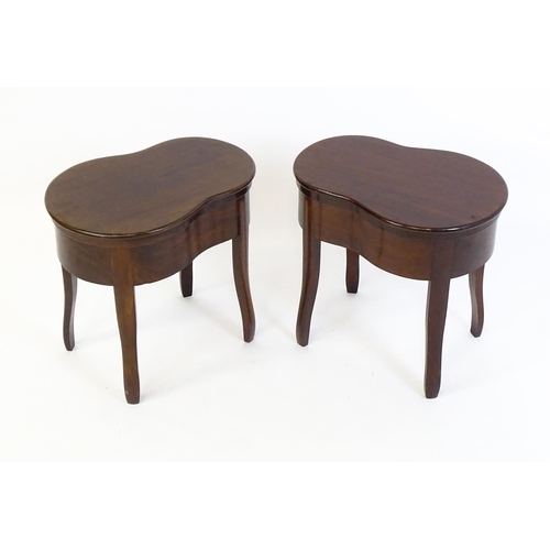 1383 - A pair of 19thC mahogany Holland & Sons  bidets, the two pieces having kidney shaped, moulded tops r... 