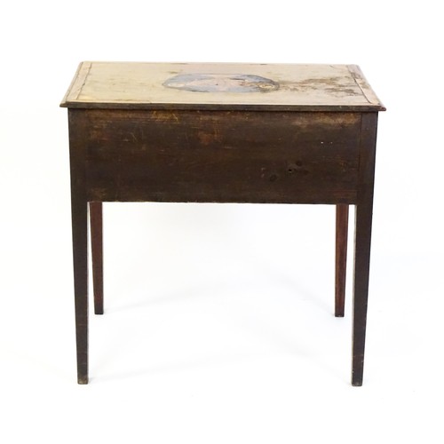 1385 - An early 19thC mahogany side table with a satinwood marquetry inlaid and crossbanded top above two s... 