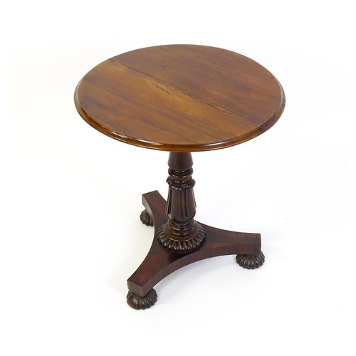 1386 - A mid 19thC rosewood occasional table, with circular thumb moulded top above a tapering pedestal and... 