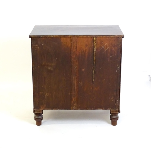 1402 - An early 19thC mahogany chest of drawers with a rectangular top above two short over two long drawer... 