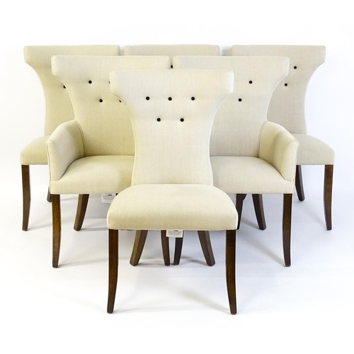 1408 - A set of six William Yeoward 'Hammerhead' dining chairs (4+2), the chairs having shaped buttoned bac... 