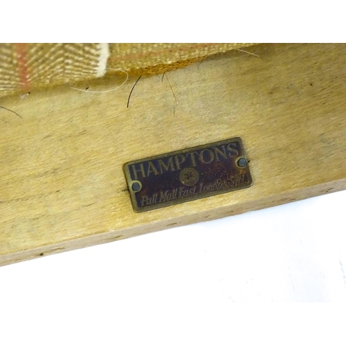 1424 - An early / mid 20thC limed oak 'Hamptons' stool with a rectangular upholstered top above four turned... 