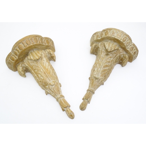 1444 - A pair of mid 20thC corbels / wall brackets with moulded tops above acanthus carved underrides. 10 1... 