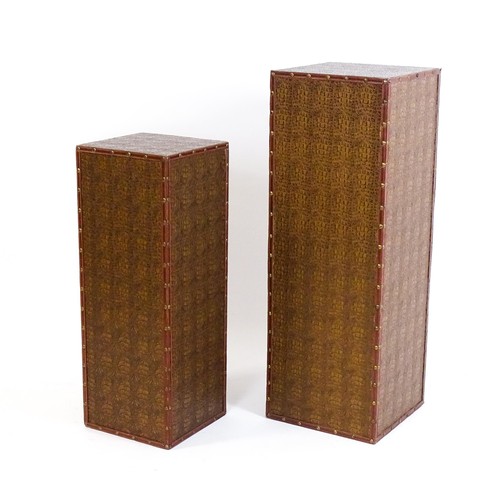 1445 - Two pedestals with faux crocodile skin exterior and brass stud detailing. 14