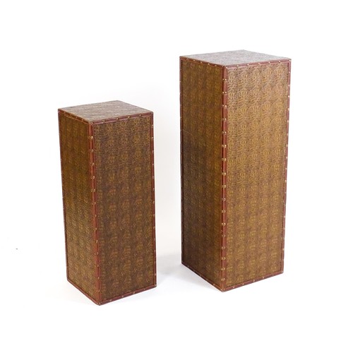 1445 - Two pedestals with faux crocodile skin exterior and brass stud detailing. 14