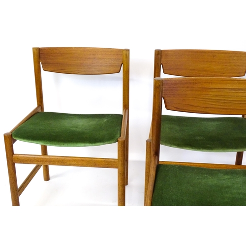 1462 - Vintage / Retro: A set of four 'Dalescraft' teak dining chairs with shaped top rails, upholstered se... 