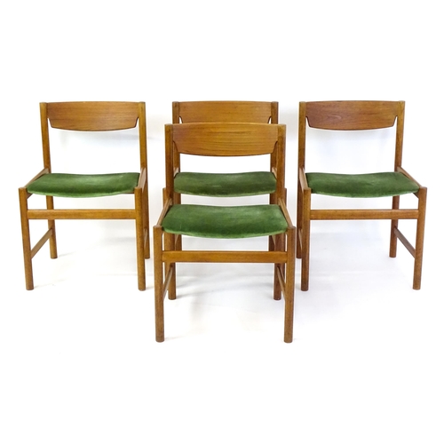 1462 - Vintage / Retro: A set of four 'Dalescraft' teak dining chairs with shaped top rails, upholstered se... 