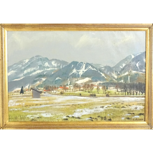 1554 - Constance Fenn, 20th century, Continental School, Oil on canvas, A mountainous landscape scene with ... 