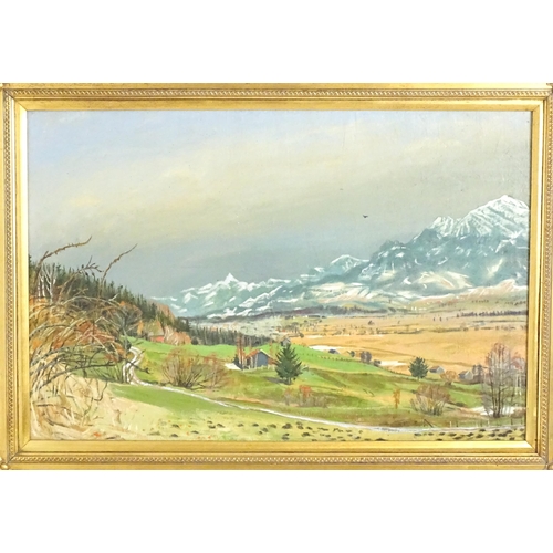 1555 - Constance Fenn, 20th century, Continental School, Oil on canvas, A mountainous landscape scene. Appr... 