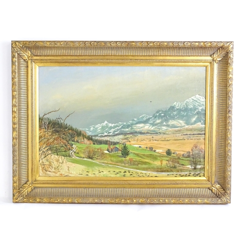 1555 - Constance Fenn, 20th century, Continental School, Oil on canvas, A mountainous landscape scene. Appr... 