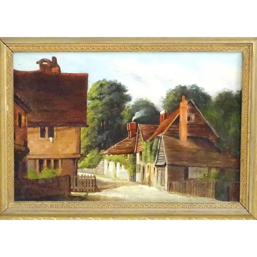 1558 - 19th century, Oil on canvas, A village street scene. Remains of label verso. Approx. 8 1/4