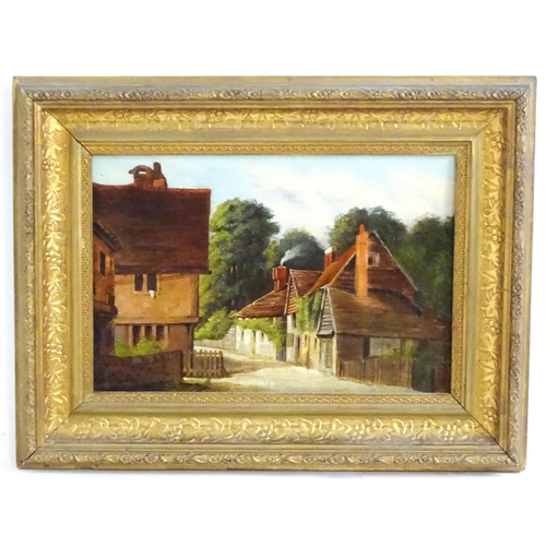 1558 - 19th century, Oil on canvas, A village street scene. Remains of label verso. Approx. 8 1/4