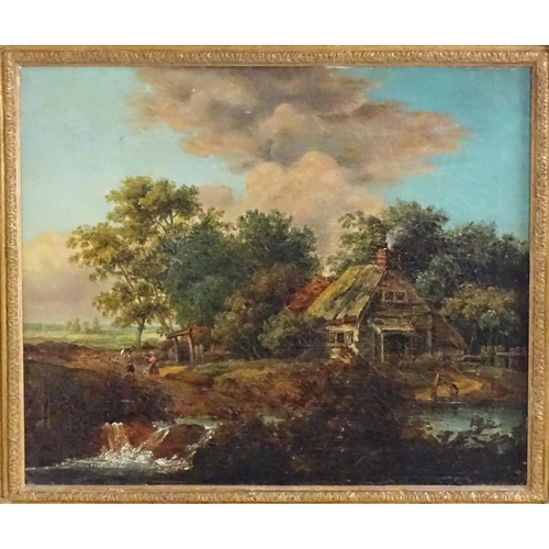 1559 - Manner of John Rathbone, 19th century, Oil on canvas, An English country landscape with a cottage on... 