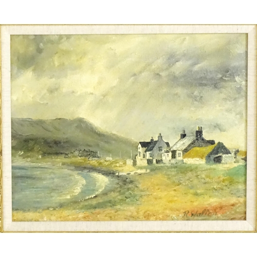 1569 - R. Walton, 20th century, Scottish School, Oil on canvas, Loch shore with waterfront houses and mount... 