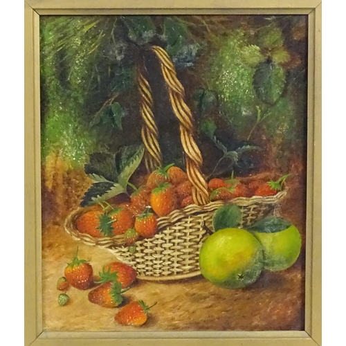 1570 - G. Handley, 19th century, Oil on canvas, A still life study with a basket of strawberries and apples... 