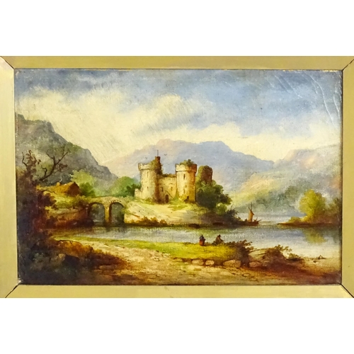 1572 - R. Bower, 19th century, A Scottish castle in a Highland landscape, with figures on the loch shore. S... 