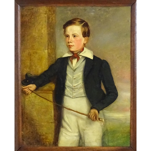 1584 - 19th century, Oil on board, A portrait of a young boy with a riding crop. Approx. 22